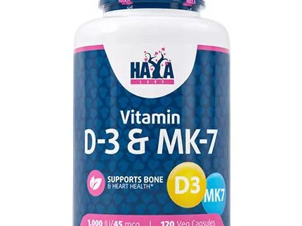 Haya Labs Vitamin D-3 1000 & МK-7 (vitaminas D3 ir K2) 120 kaps.