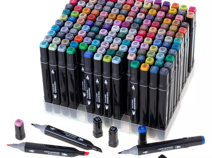 168 spalvų dvipusiai markeriai su stovu ir patogiu dėklu