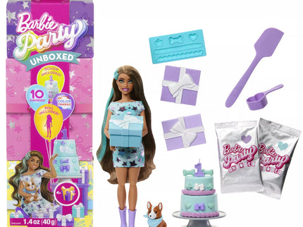 BARBIE PARTY UNBOXED REVEAL surprise set - dark-haired doll (JFG72)