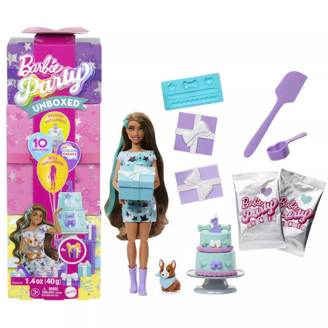 BARBIE PARTY UNBOXED REVEAL surprise set - dark-haired doll (JFG72)