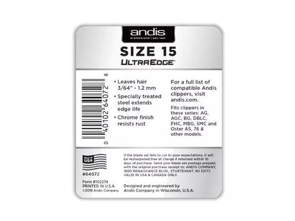 Andis plaukų kirpimo peiliukai UltraEdge Size 15, 3/64" - 1.2 mm