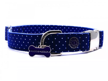 Blue Collar with Dots and Metal Buckle, Size L