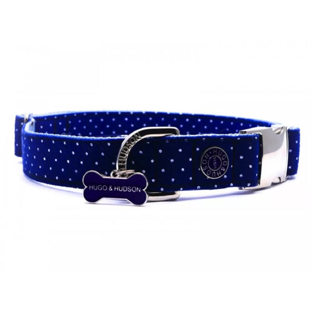 Blue Collar with Dots and Metal Buckle, Size L
