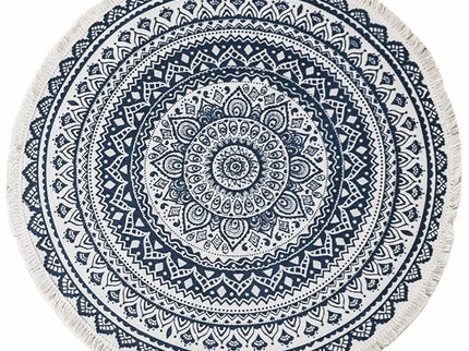 Apvalus boho stiliaus dekoratyvinis kilimas