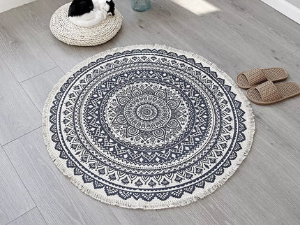 Apvalus boho stiliaus dekoratyvinis kilimas