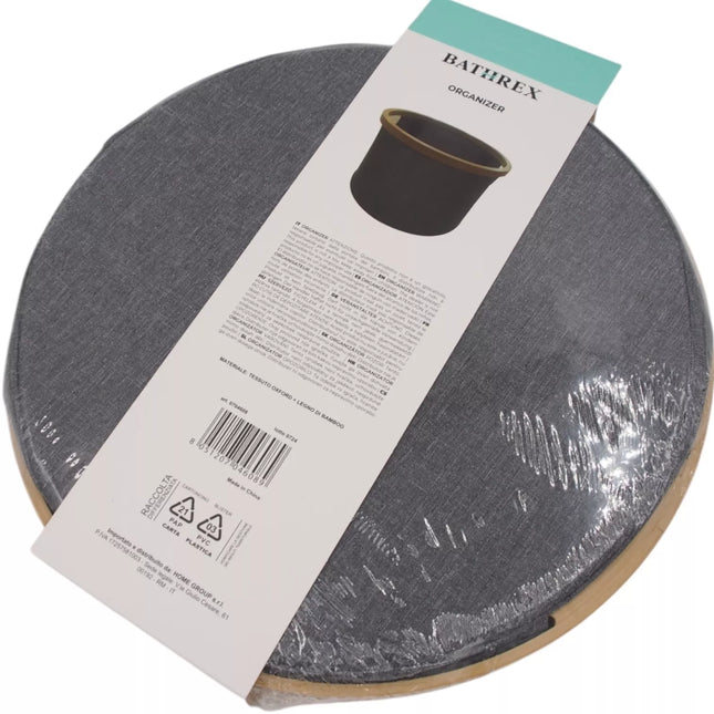 Apvalus sulankstomas daiktų krepšys BATHREX su bambuko rėmu, 30x30x20 cm