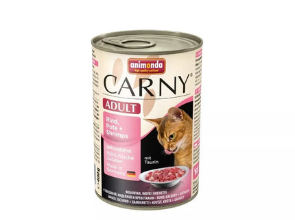 Carny Adult 400 g konservai suaugusioms katėms su jautiena, kalakutiena ir krevetėmis