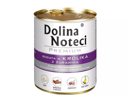 Konservai šunims su triušiena ir spanguolėmis Dolina Noteci Premium 800 g