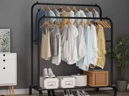 Drabužių kabykla su lentyna batams