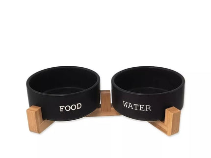 Bowls with Bamboo Stand, M, Black