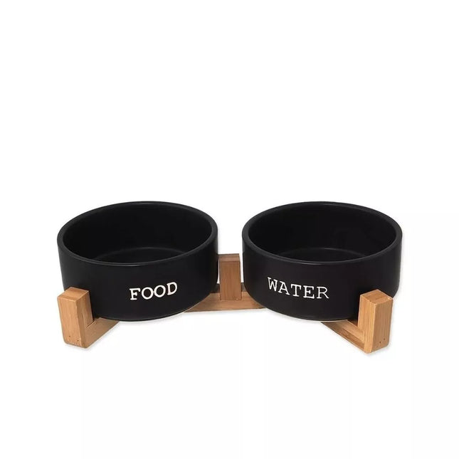 Bowls with Bamboo Stand, M, Black