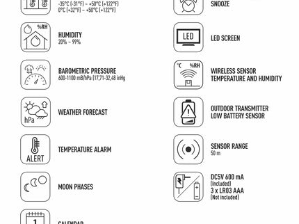 Elektroninė oro stotis - bevielė, su jutikliu, juoda
