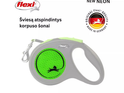 Flexi New Neon M Retractable Tape Leash, 5m, Green