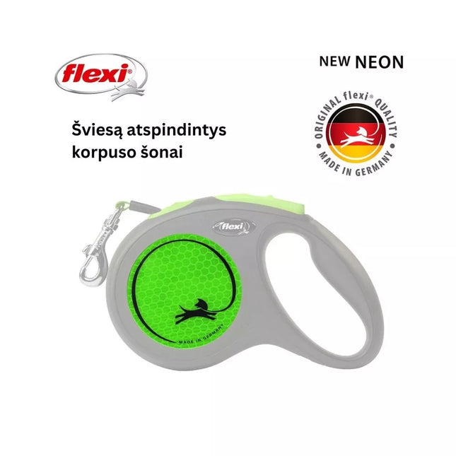 Flexi New Neon M Retractable Tape Leash, 5m, Green