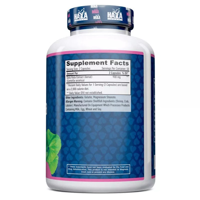 Haya Labs Gotu Kola (Centella Asiatica Extract) 100 Caps.
