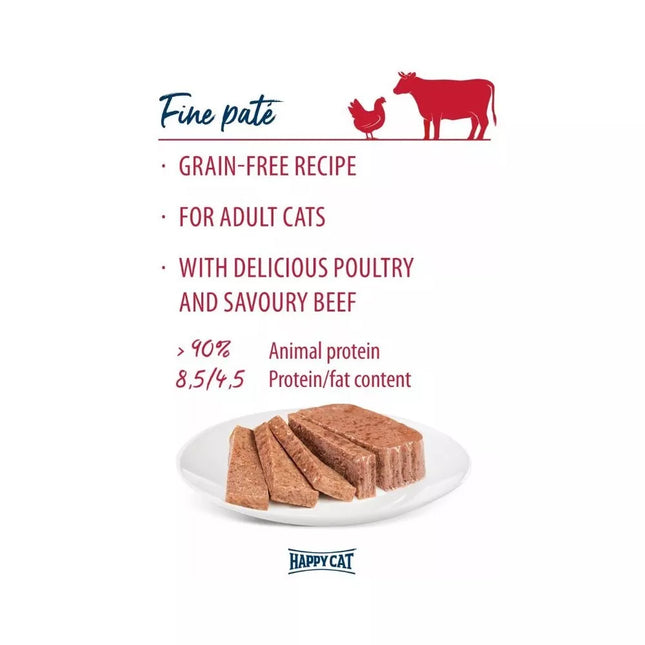 Happy Cat Duo Wet Food for Cats with Poultry and Beef, 100 g