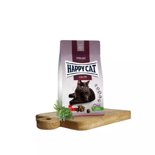 Happy Cat Complete Food for Sterilised Cats with Beef Sterilised Voralpen Rind, 300 g
