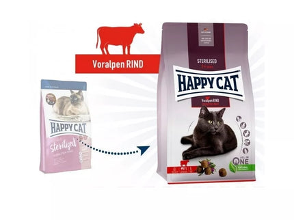 Happy Cat Complete Food for Sterilised Cats with Beef Sterilised Voralpen Rind, 300 g