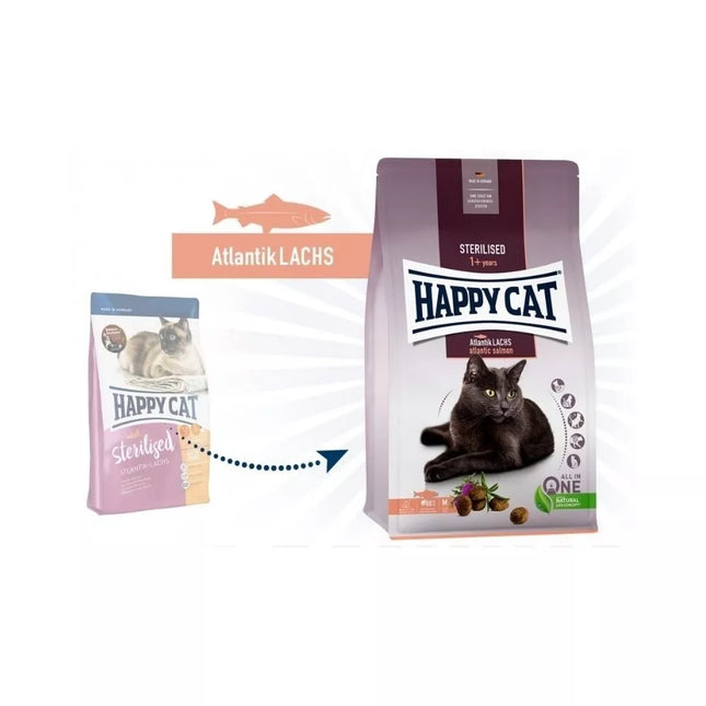 Happy Cat Complete Food for Sterilized Cats with Salmon Sterilised Atlantik Lachs, 300 g
