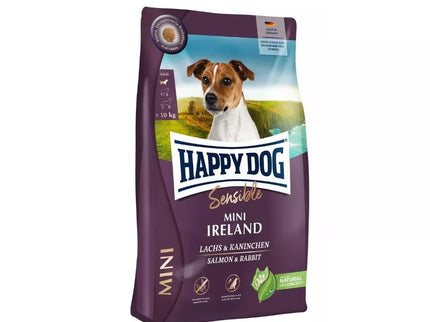 Happy Dog Mini Ireland visavertis pašaras mažų veislių suaugusiems šunims su triušiena ir lašiša, 300 g