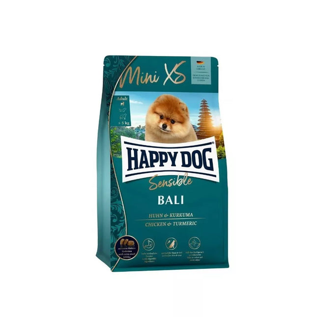 Complete Food for Small Breed Adult Dogs with Chicken and Turmeric, 300 g - Happy Dog XS Mini Bali