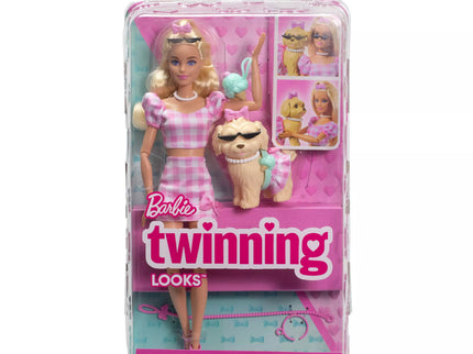 BARBIE TWINNING LOOKS Blonde Doll and Puppy Set (JFP36)
