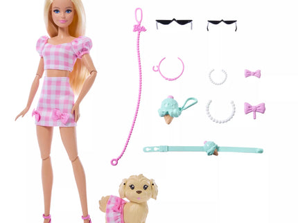 BARBIE TWINNING LOOKS Blonde Doll and Puppy Set (JFP36)