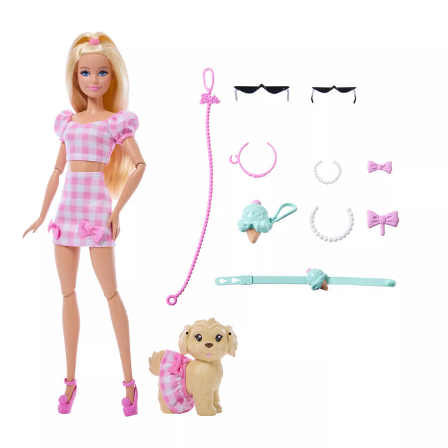 BARBIE TWINNING LOOKS Blonde Doll and Puppy Set (JFP36)