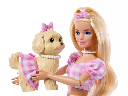 BARBIE TWINNING LOOKS Blonde Doll and Puppy Set (JFP36)