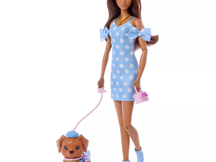 BARBIE TWINNING LOOKS Dark-Haired Doll and Puppy Set (JFP38)