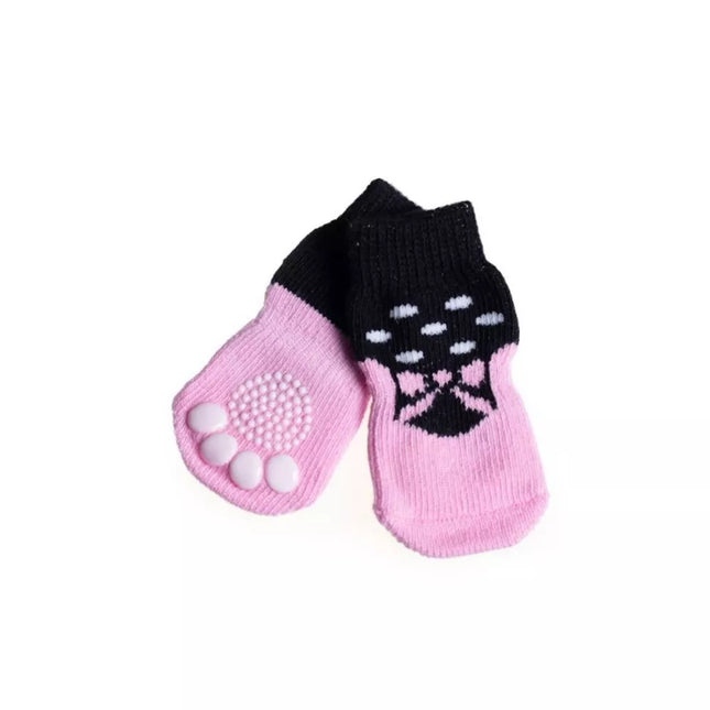Pink Bow Dog Socks, Size M, 4 Pieces