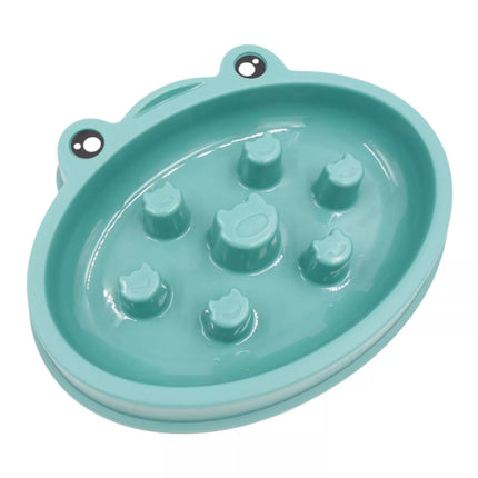 Lėto ėdimo dubenėlis gyvūnams (žydras, varliuko formos)