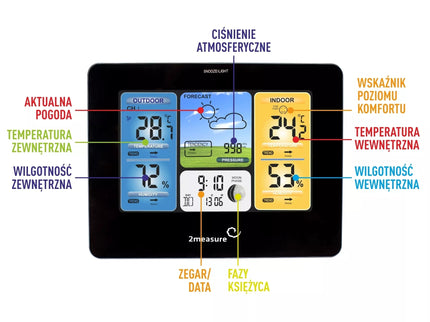 Meteorologinė stotis RCC – Elektroninė, bevielė, jutiklinė, juoda