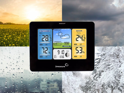 Meteorologinė stotis RCC – Elektroninė, bevielė, jutiklinė, juoda
