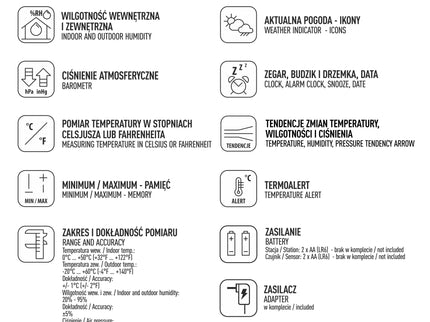 Meteorologinė stotis RCC – Elektroninė, bevielė, jutiklinė, juoda