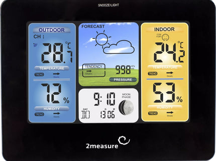 Meteorologinė stotis RCC – Elektroninė, bevielė, jutiklinė, juoda