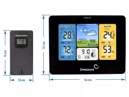Meteorologinė stotis RCC – Elektroninė, bevielė, jutiklinė, juoda