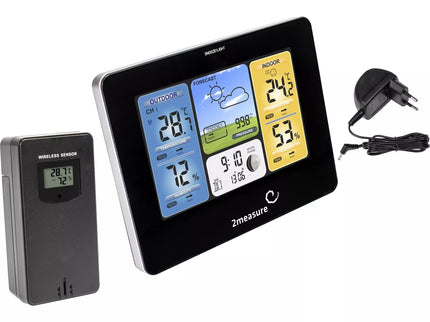 Meteorologinė stotis RCC – Elektroninė, bevielė, jutiklinė, juoda