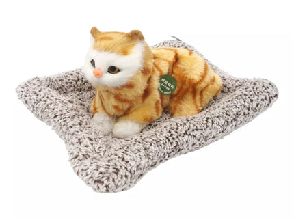 Mielai murkianti žaislinė katytė su guoliu