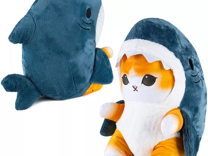 Minkšta pliušinė pagalvėlė – katinas rykliuko kostiume