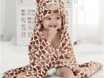 Minkštas kūdikio rankšluostis–apsiaustas su gobtuvu „Žirafa“