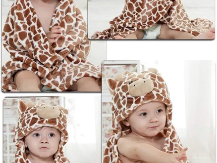 Minkštas kūdikio rankšluostis–apsiaustas su gobtuvu „Žirafa“