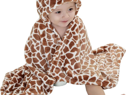 Minkštas kūdikio rankšluostis–apsiaustas su gobtuvu „Žirafa“