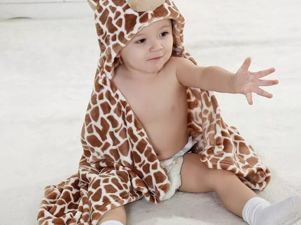 Minkštas kūdikio rankšluostis–apsiaustas su gobtuvu „Žirafa“