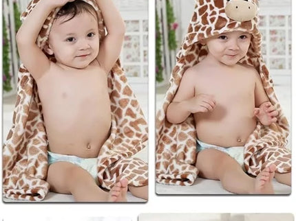 Minkštas kūdikio rankšluostis–apsiaustas su gobtuvu „Žirafa“