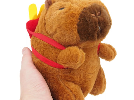 Minkštas pliušinis žaislas kapibara su bulvyčių kuprine