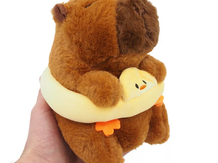 Minkštas pliušinis žaislas kapibara su geltonu plūduru