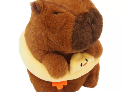 Minkštas pliušinis žaislas kapibara su geltonu plūduru