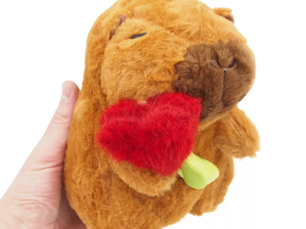 Minkštas pliušinis žaislas kapibara su širdelės gėle
