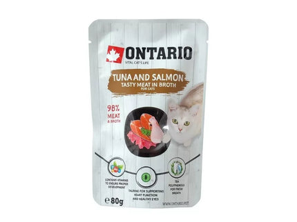 Ontario konservai katėms su tunu ir lašiša sultinyje, 80 g